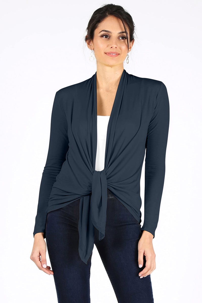 Simlu Womens Open Drape Cardigan Reg and Plus Size Cardigan Sweater Long Sleeves - USA ,Navy ,Large - Image 2